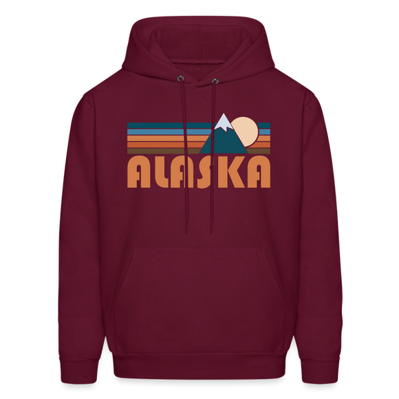 Alaska Hoodie - Retro Mountain Alaska Crewneck Hooded Sweatshirt - burgundy