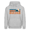 Alaska Hoodie - Retro Mountain Alaska Crewneck Hooded Sweatshirt - heather gray