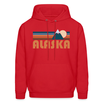 Alaska Hoodie - Retro Mountain Alaska Crewneck Hooded Sweatshirt - red