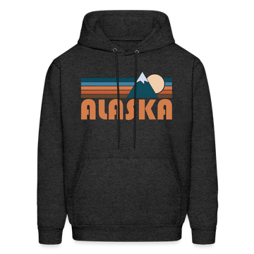 Alaska Hoodie - Retro Mountain Alaska Crewneck Hooded Sweatshirt - charcoal grey