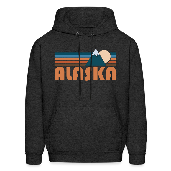 Alaska Hoodie - Retro Mountain Alaska Crewneck Hooded Sweatshirt - charcoal grey