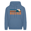 Alaska Hoodie - Retro Mountain Alaska Crewneck Hooded Sweatshirt - denim blue