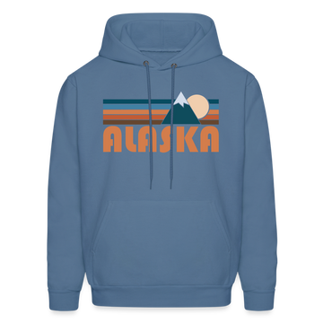 Alaska Hoodie - Retro Mountain Alaska Crewneck Hooded Sweatshirt - denim blue