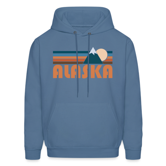 Alaska Hoodie - Retro Mountain Alaska Crewneck Hooded Sweatshirt - denim blue