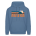 Alaska Hoodie - Retro Mountain Alaska Crewneck Hooded Sweatshirt - denim blue