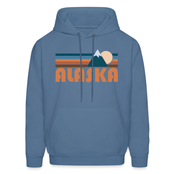 Alaska Hoodie - Retro Mountain Alaska Crewneck Hooded Sweatshirt - denim blue