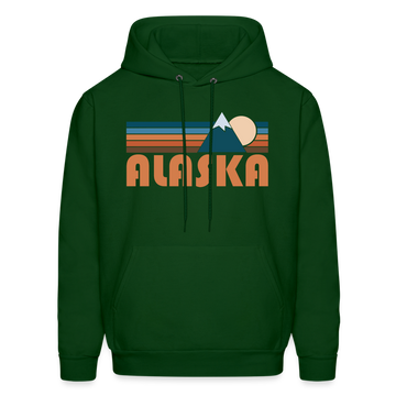 Alaska Hoodie - Retro Mountain Alaska Crewneck Hooded Sweatshirt - forest green