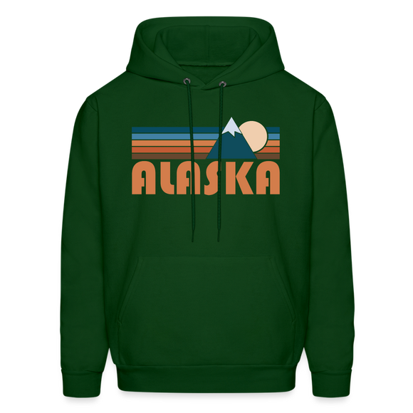Alaska Hoodie - Retro Mountain Alaska Crewneck Hooded Sweatshirt - forest green