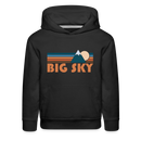 Big Sky, Montana Youth Hoodie - Retro Mountain Youth Big Sky Hooded Sweatshirt - black