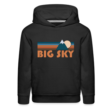 Big Sky, Montana Youth Hoodie - Retro Mountain Youth Big Sky Hooded Sweatshirt - black