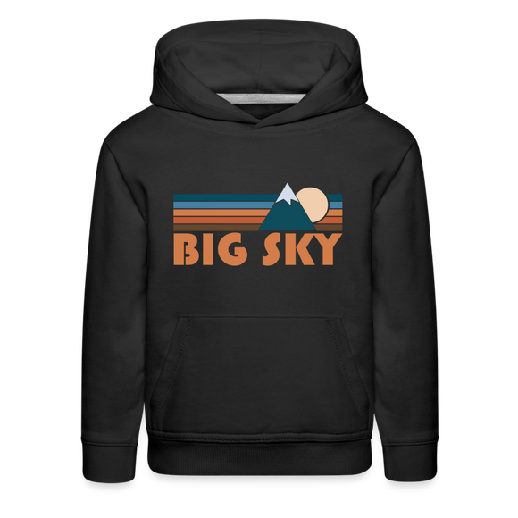 Big Sky, Montana Youth Hoodie - Retro Mountain Youth Big Sky Hooded Sweatshirt - black