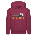 Big Sky, Montana Youth Hoodie - Retro Mountain Youth Big Sky Hooded Sweatshirt - burgundy