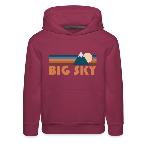 Big Sky, Montana Youth Hoodie - Retro Mountain Youth Big Sky Hooded Sweatshirt - burgundy