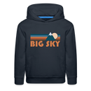 Big Sky, Montana Youth Hoodie - Retro Mountain Youth Big Sky Hooded Sweatshirt - navy