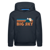 Big Sky, Montana Youth Hoodie - Retro Mountain Youth Big Sky Hooded Sweatshirt - navy