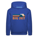 Big Sky, Montana Youth Hoodie - Retro Mountain Youth Big Sky Hooded Sweatshirt - royal blue