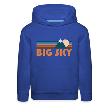 Big Sky, Montana Youth Hoodie - Retro Mountain Youth Big Sky Hooded Sweatshirt - royal blue