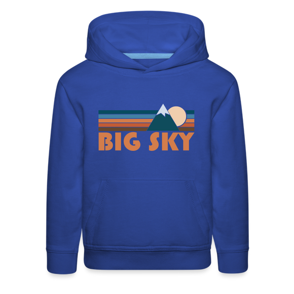 Big Sky, Montana Youth Hoodie - Retro Mountain Youth Big Sky Hooded Sweatshirt - royal blue
