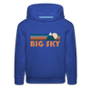 Big Sky, Montana Youth Hoodie - Retro Mountain Youth Big Sky Hooded Sweatshirt - royal blue