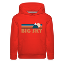 Big Sky, Montana Youth Hoodie - Retro Mountain Youth Big Sky Hooded Sweatshirt - red