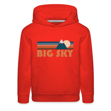 Big Sky, Montana Youth Hoodie - Retro Mountain Youth Big Sky Hooded Sweatshirt - red