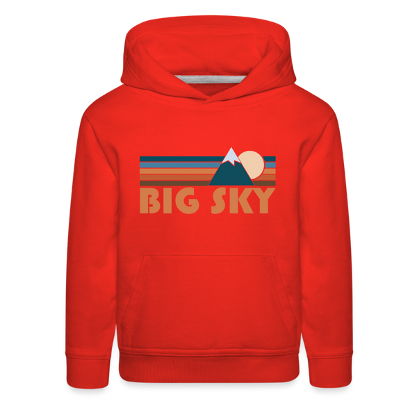 Big Sky, Montana Youth Hoodie - Retro Mountain Youth Big Sky Hooded Sweatshirt - red