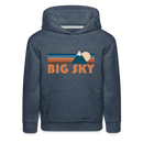 Big Sky, Montana Youth Hoodie - Retro Mountain Youth Big Sky Hooded Sweatshirt - heather denim