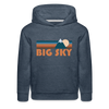 Big Sky, Montana Youth Hoodie - Retro Mountain Youth Big Sky Hooded Sweatshirt - heather denim
