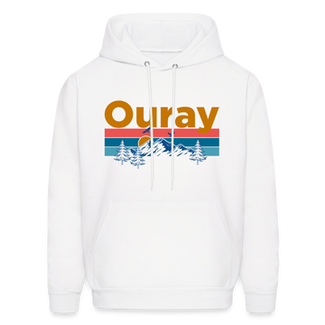 Ouray, Colorado Hoodie - Retro Mountain & Birds Ouray Hooded Sweatshirt - white