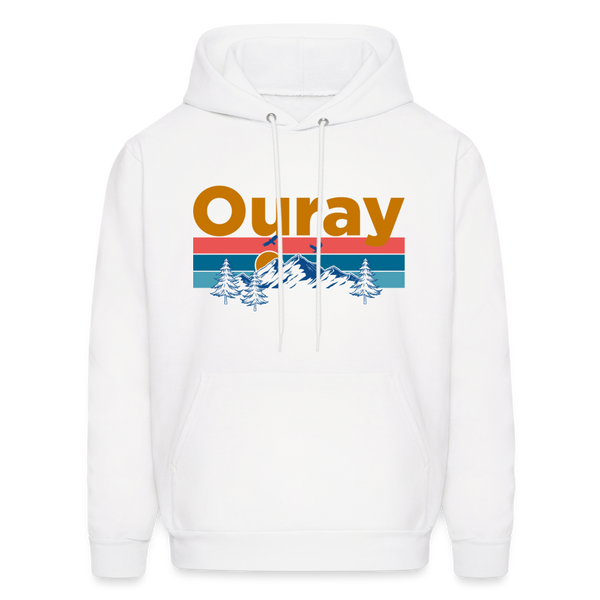 Ouray, Colorado Hoodie - Retro Mountain & Birds Ouray Hooded Sweatshirt - white