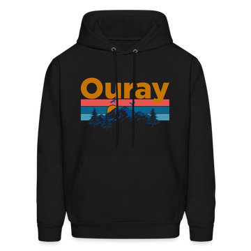 Ouray, Colorado Hoodie - Retro Mountain & Birds Ouray Hooded Sweatshirt - black