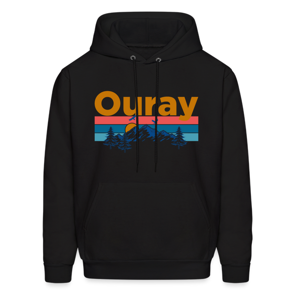 Ouray, Colorado Hoodie - Retro Mountain & Birds Ouray Hooded Sweatshirt - black
