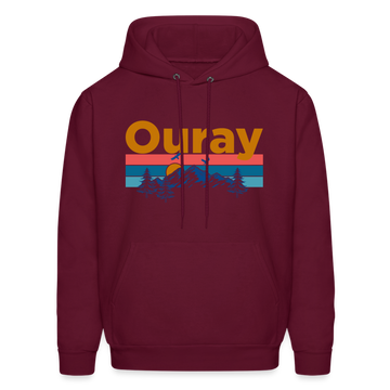 Ouray, Colorado Hoodie - Retro Mountain & Birds Ouray Hooded Sweatshirt - burgundy