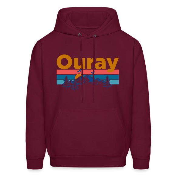 Ouray, Colorado Hoodie - Retro Mountain & Birds Ouray Hooded Sweatshirt - burgundy