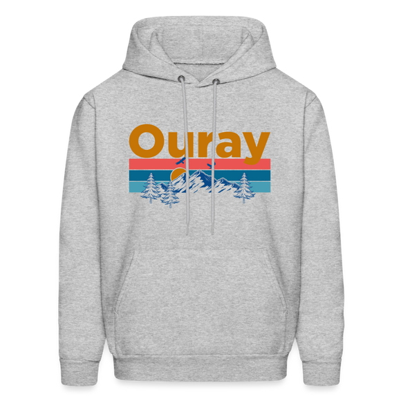 Ouray, Colorado Hoodie - Retro Mountain & Birds Ouray Hooded Sweatshirt - heather gray