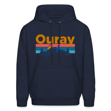 Ouray, Colorado Hoodie - Retro Mountain & Birds Ouray Hooded Sweatshirt - navy