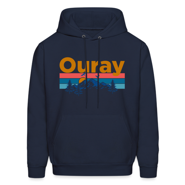 Ouray, Colorado Hoodie - Retro Mountain & Birds Ouray Hooded Sweatshirt - navy