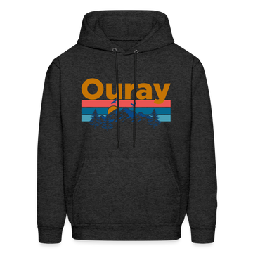 Ouray, Colorado Hoodie - Retro Mountain & Birds Ouray Hooded Sweatshirt - charcoal grey