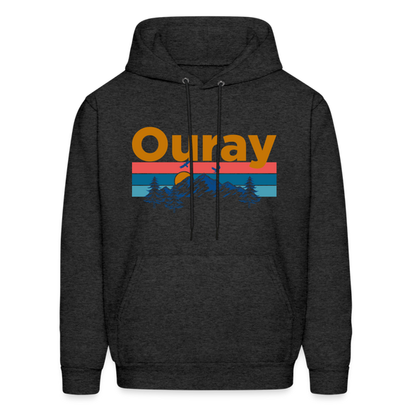 Ouray, Colorado Hoodie - Retro Mountain & Birds Ouray Hooded Sweatshirt - charcoal grey