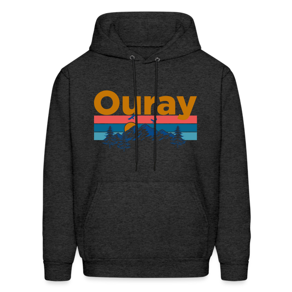 Ouray, Colorado Hoodie - Retro Mountain & Birds Ouray Hooded Sweatshirt - charcoal grey