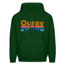 Ouray, Colorado Hoodie - Retro Mountain & Birds Ouray Hooded Sweatshirt - forest green
