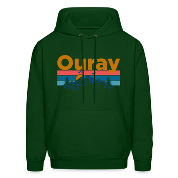 Ouray, Colorado Hoodie - Retro Mountain & Birds Ouray Hooded Sweatshirt - forest green