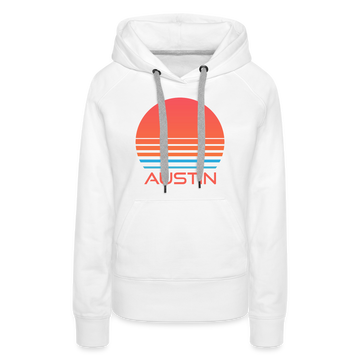 Premium Women's Austin, Texas Hoodie - Retro 80s - white