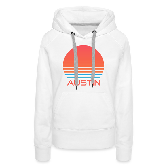 Premium Women's Austin, Texas Hoodie - Retro 80s - white