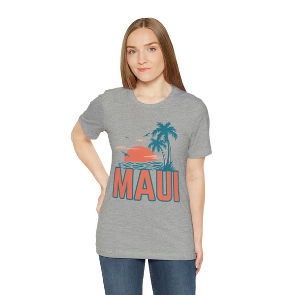 Maui, Hawaii T-Shirt - Retro Palm Tree & Beach Unisex Maui Shirt