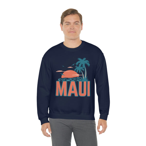 Maui, Hawaii Sweatshirt - Unisex Retro Palm Tree Crewneck Maui Sweatshirt