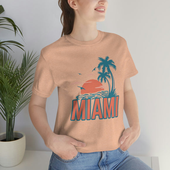 Miami, Florida T-Shirt - Retro Palm Tree & Beach Unisex Miami Shirt
