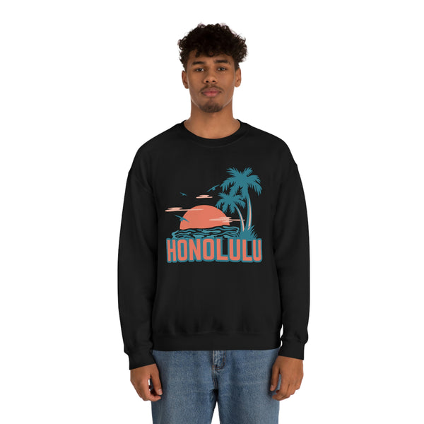 Honolulu, Hawaii Sweatshirt - Unisex Retro Palm Tree Crewneck Honolulu Sweatshirt