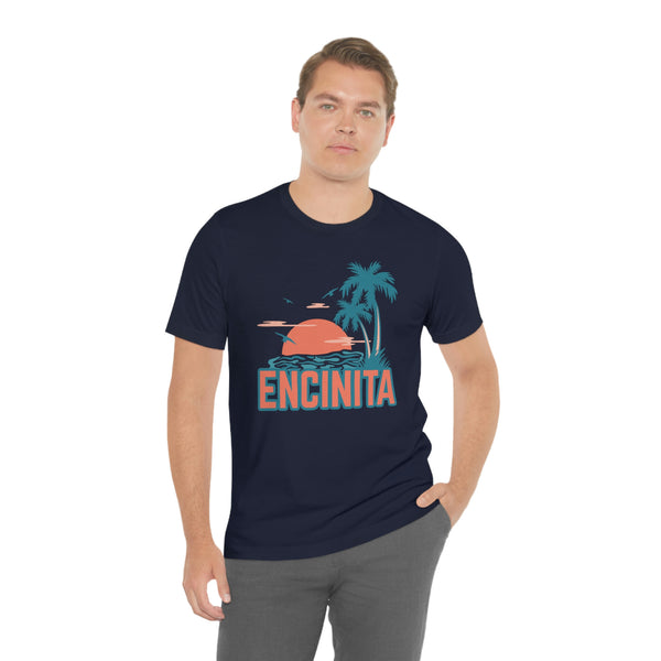 Encinitas, California T-Shirt - Retro Palm Tree & Beach Unisex Encinitas Shirt