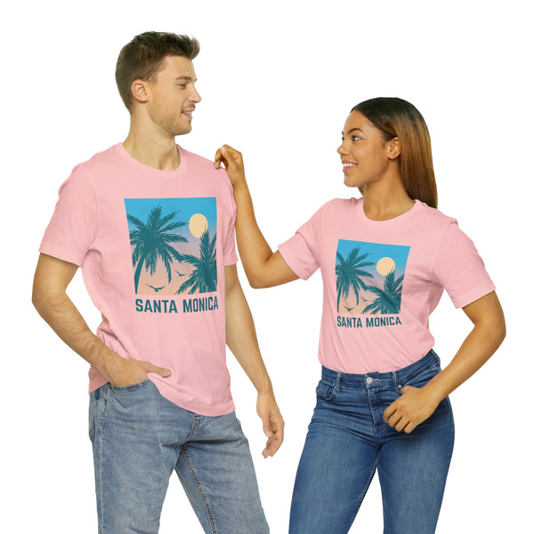 Santa Monica, California T-Shirt - Retro Palm Tree & Beach Unisex Santa Monica Shirt